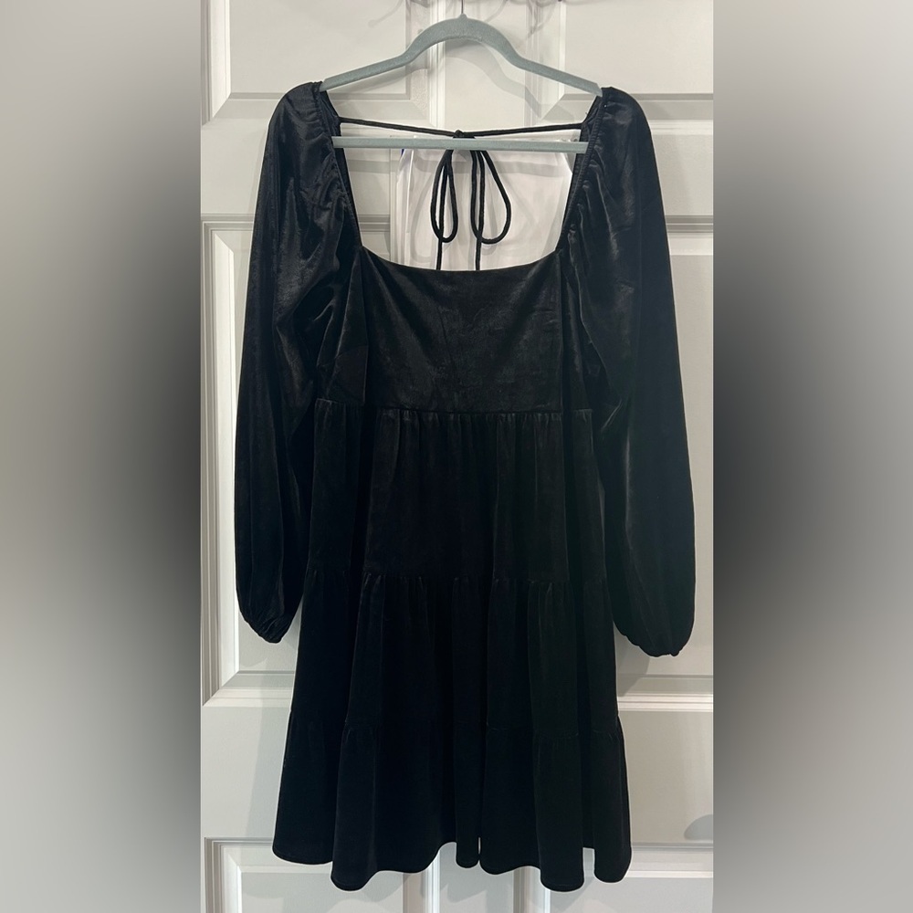 Lucy Paris Black Velvet Babydoll Dress Size M Smocked Dark Fairy 90's Grunge Y2K